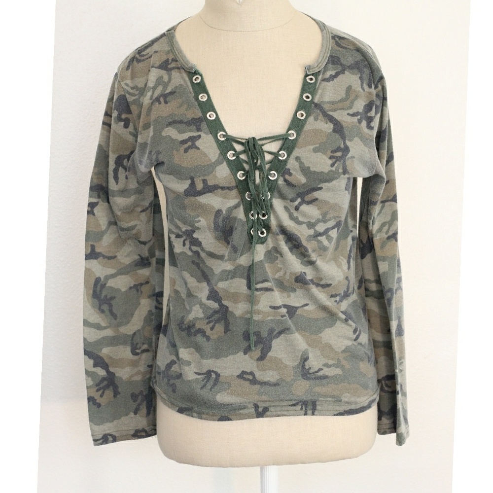 ✳Camo Lace Up Womens Long Sleeve Shirt✳